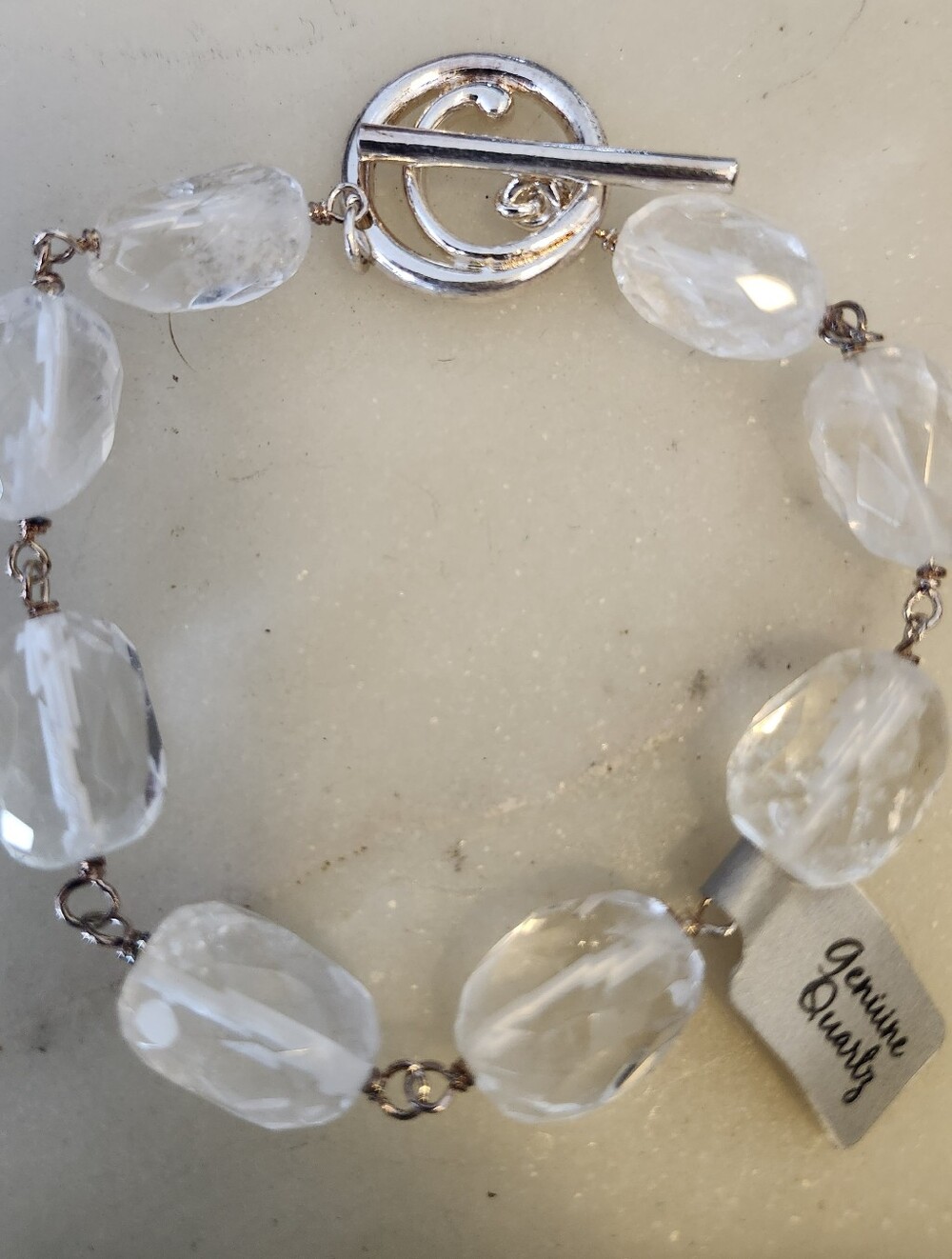 Genuine Quartz Clear Faceted Bead Bracelet
